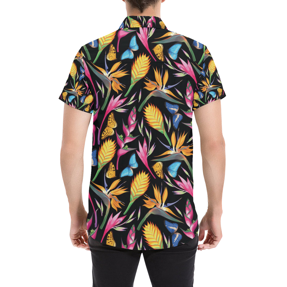 Tropical Flower Pattern Print Design TF016 Men's Short Sleeve Button Up Shirt