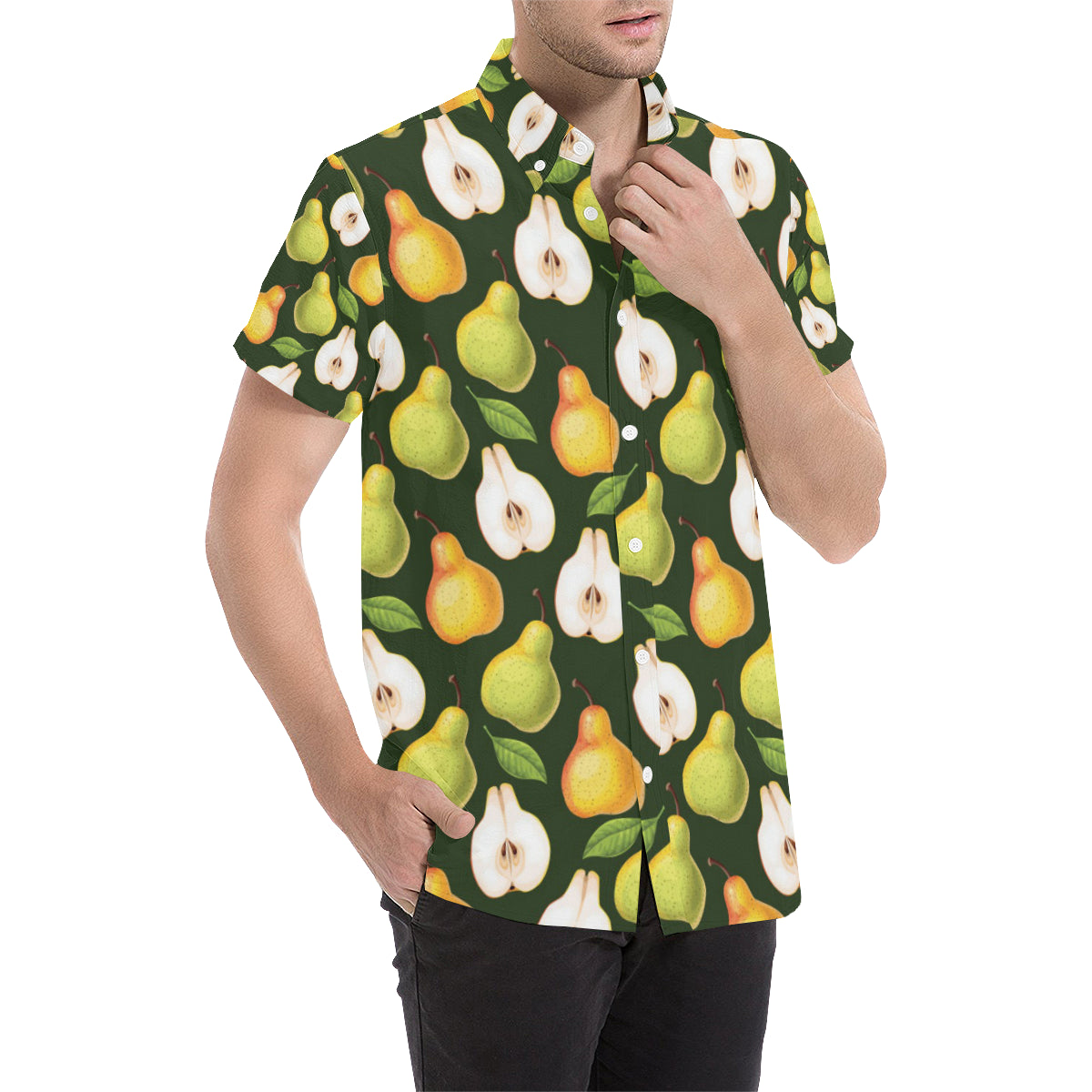Pear Pattern Print Design PE06 Men's Short Sleeve Button Up Shirt
