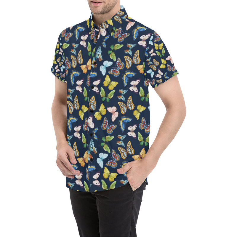 Butterfly Beautiful Print Pattern Men's Short Sleeve Button Up Shirt