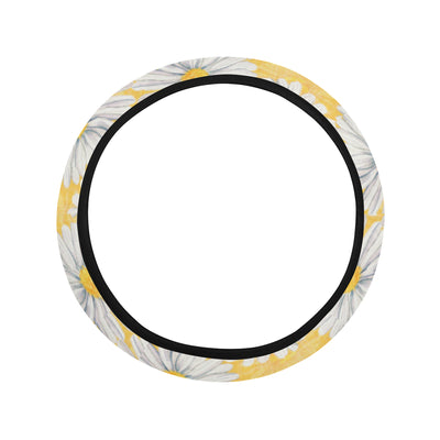 Daisy Yellow Watercolor Print Pattern Steering Wheel Cover with Elastic Edge