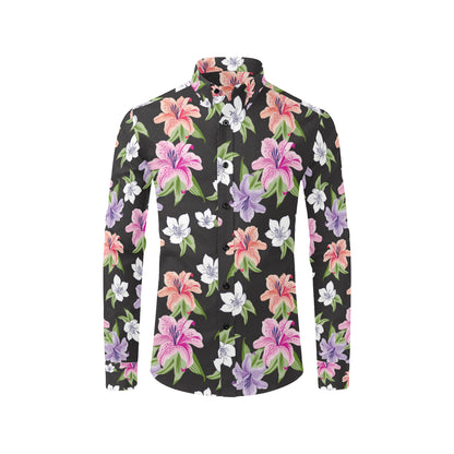 Lily Pattern Print Design LY02 Men's Long Sleeve Shirt