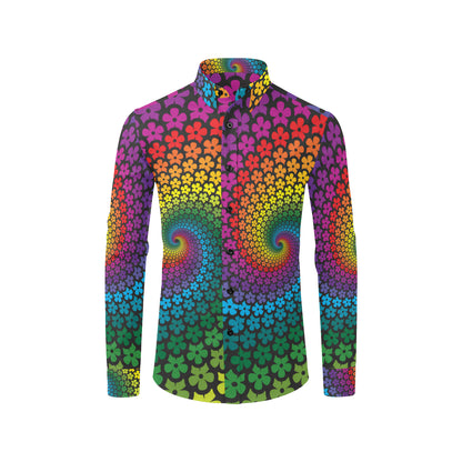 Flower Power Rainbow Spiral Print Men's Long Sleeve Shirt