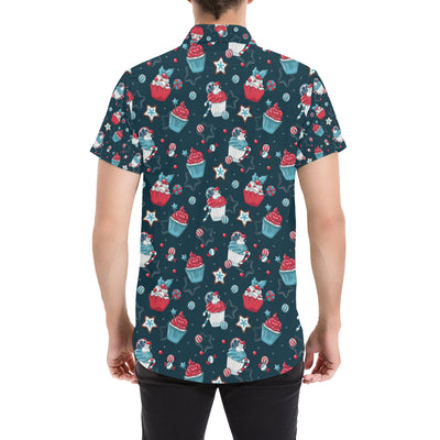 Cupcake Pattern Print Design 03 Men's Short Sleeve Button Up Shirt