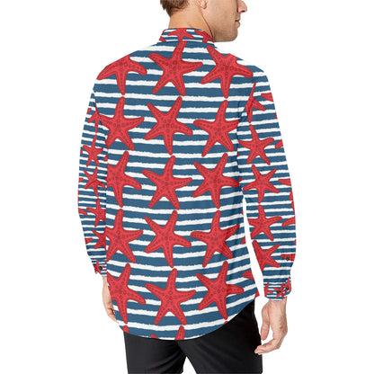 Starfish Red Pattern Print Design 02 Men's Long Sleeve Shirt