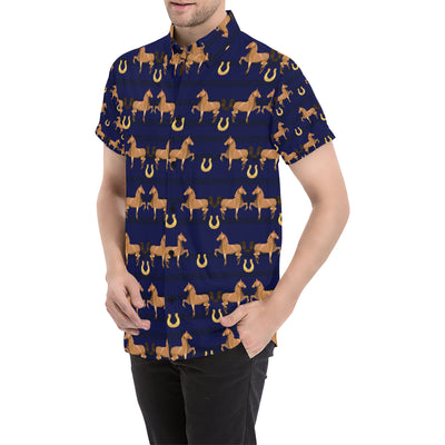 Horse Luxury Themed Pattern Print Men's Short Sleeve Button Up Shirt