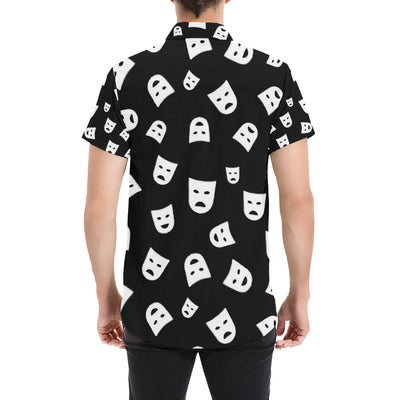 Acting Mask Pattern Print Design 03 Men's Short Sleeve Button Up Shirt