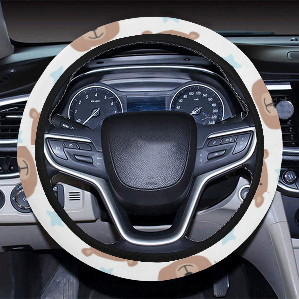 Bear Pattern Print Design BE02 Steering Wheel Cover with Elastic Edge