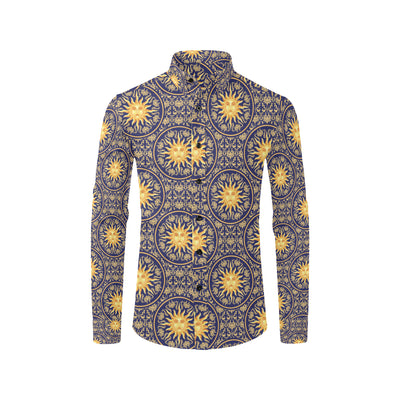 Celestial Gold Sun Face Men's Long Sleeve Shirt