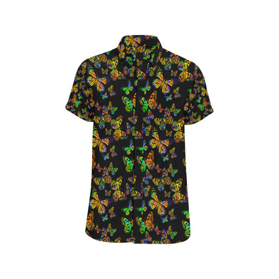 Butterfly Neon Color Print Pattern Men's Short Sleeve Button Up Shirt