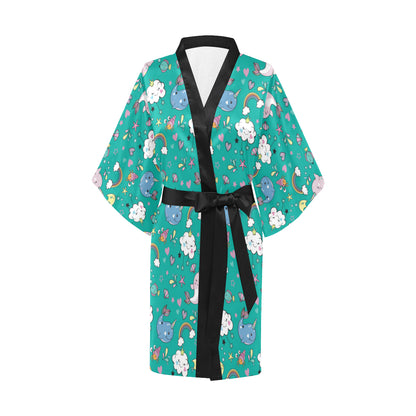 Narwhal Pattern Print Design 04 Women's Short Kimono