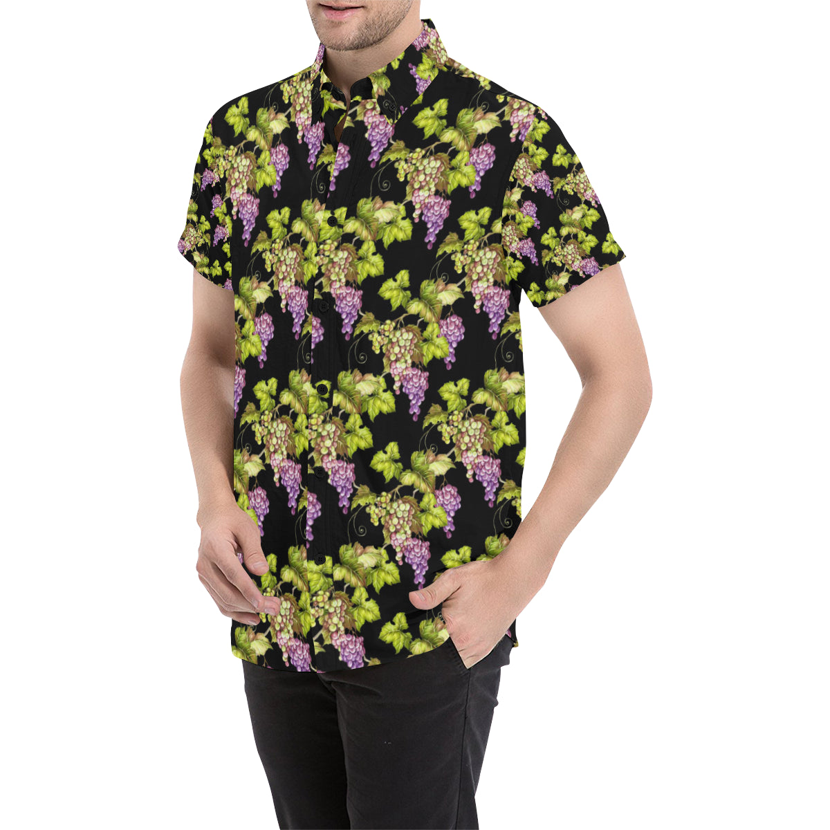 Grape Pattern Print Design GP04 Men's Short Sleeve Button Up Shirt