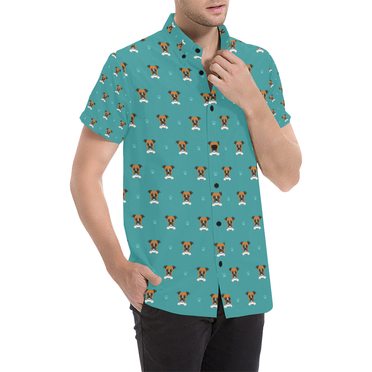 Boxers Pattern Print Design 03 Men's Short Sleeve Button Up Shirt