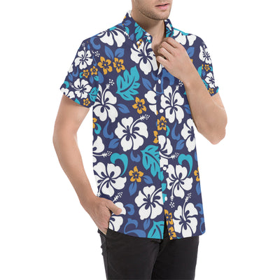 Hibiscus Pattern Print Design HB030 Men's Short Sleeve Button Up Shirt