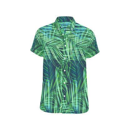 Palm Leaves Pattern Print Design PL02 Men's Short Sleeve Button Up Shirt