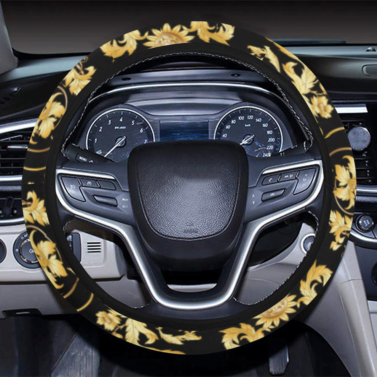 Baroque Golden Pattern Print Design 04 Steering Wheel Cover with Elastic Edge
