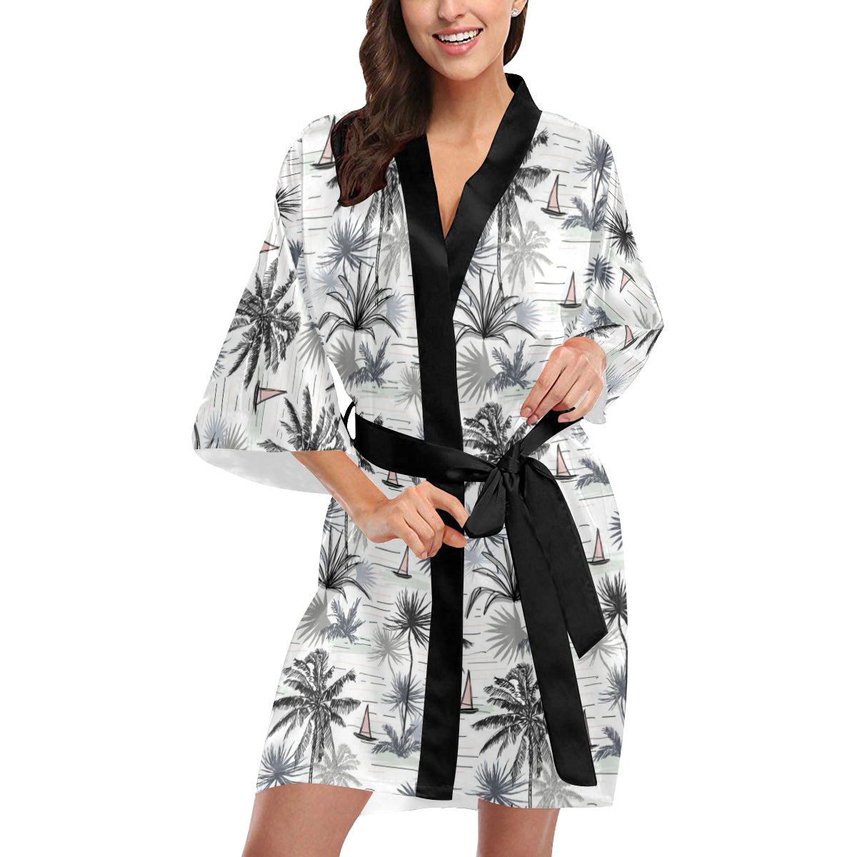 Pacific island Pattern Print Design A04 Women's Short Kimono