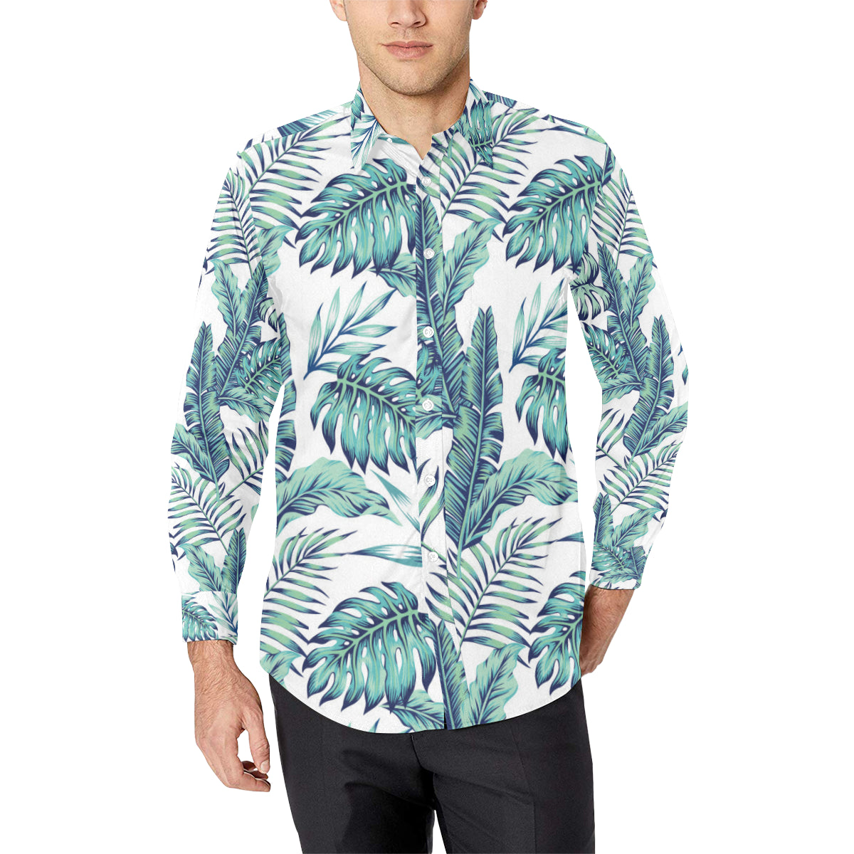 Pattern Tropical Palm Leaves Men's Long Sleeve Shirt