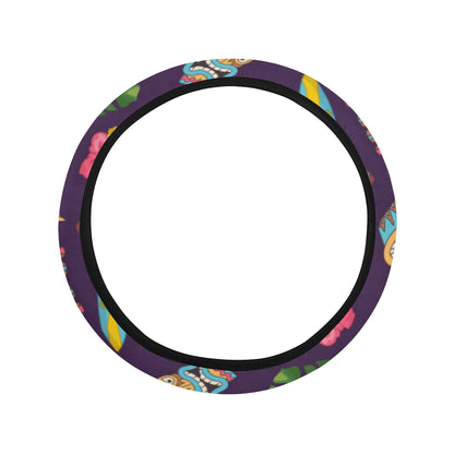 Hawaiian Themed Pattern Print Design H024 Steering Wheel Cover with Elastic Edge