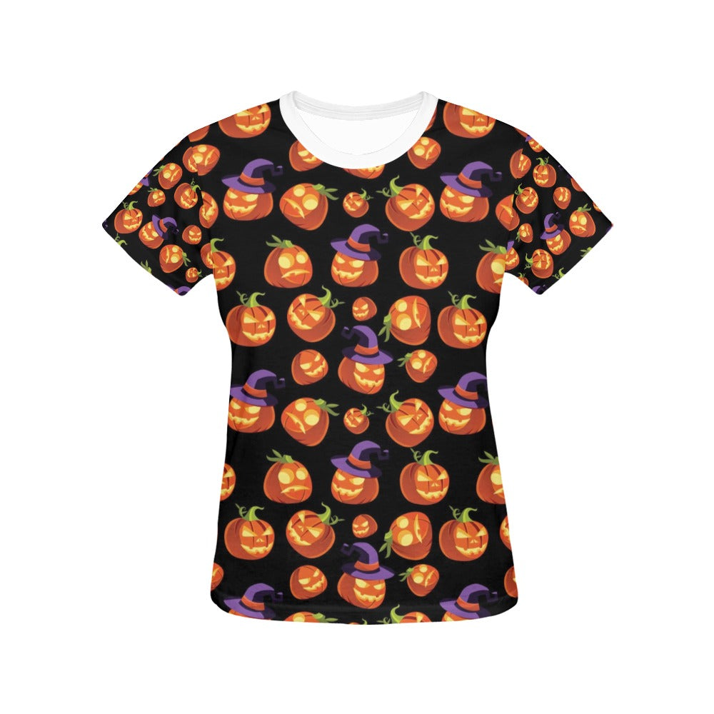 Witch Pumpkin Halloween Print LKS302 Women's  T-shirt