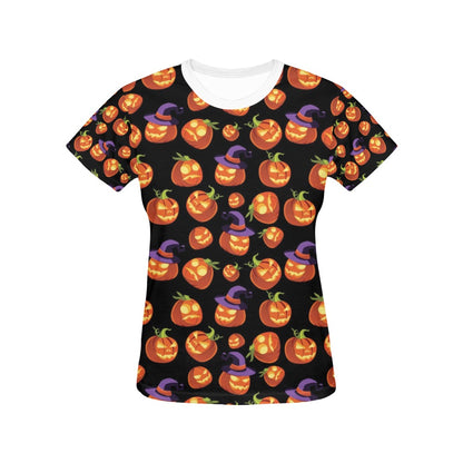 Witch Pumpkin Halloween Print LKS302 Women's  T-shirt