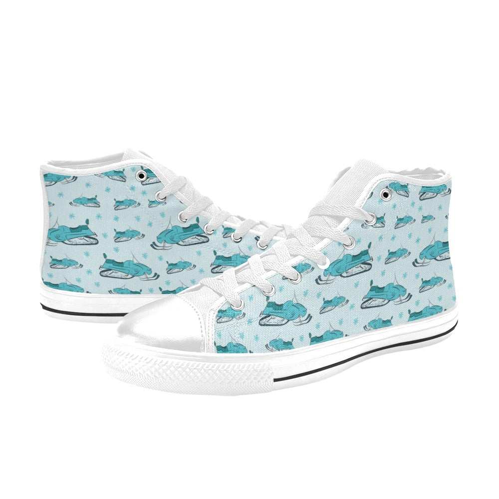 Snowmobile Print Design LKS301 High Top Women's White Shoes