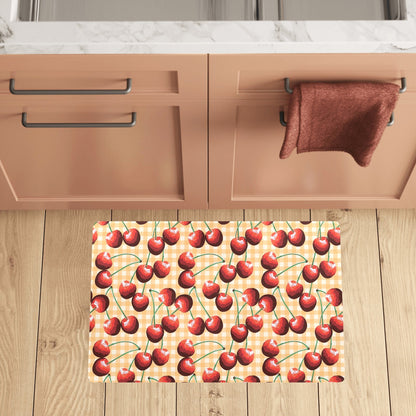 Cherry Orange Plaid Print Kitchen Mat