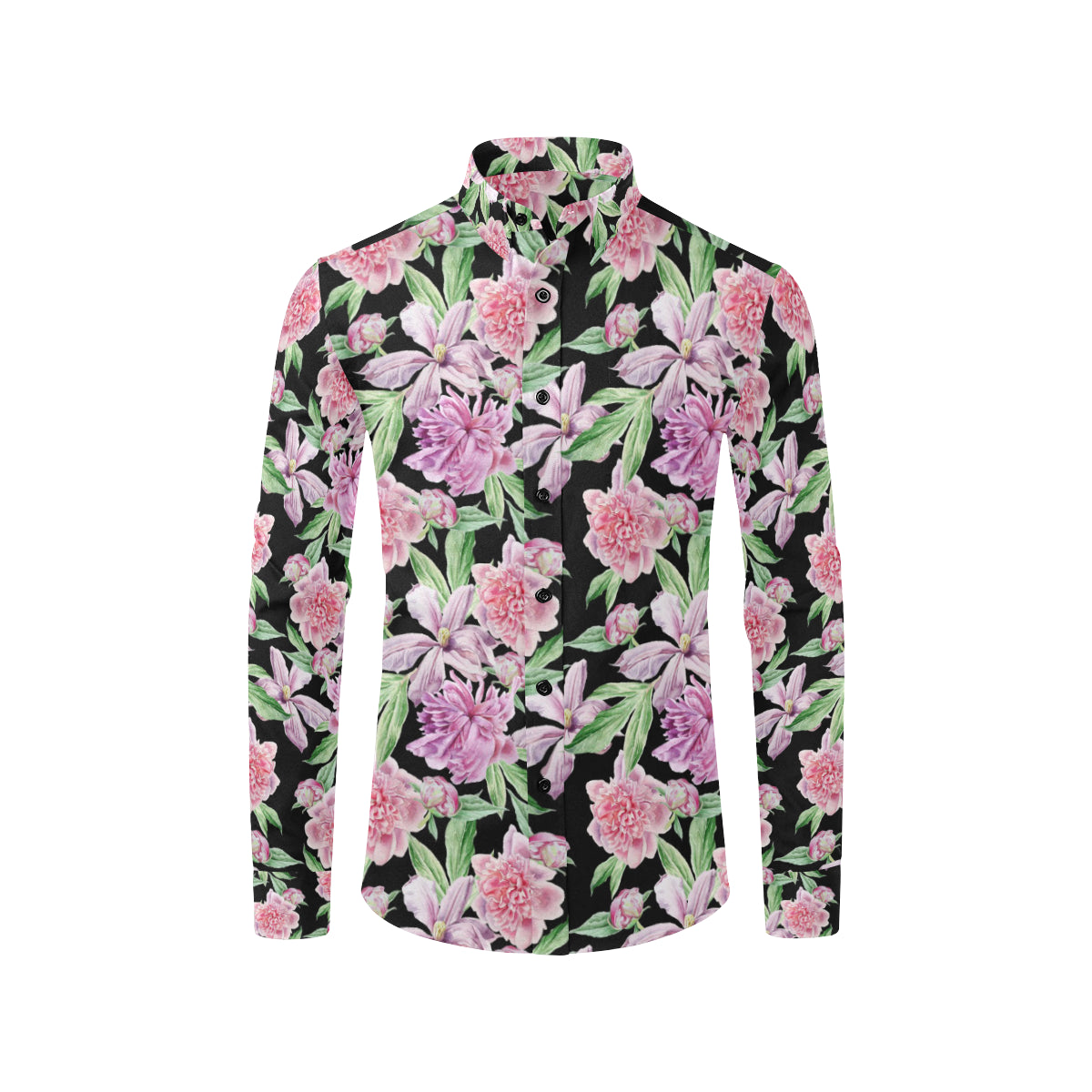 Peony Pattern Print Design PE08 Men's Long Sleeve Shirt