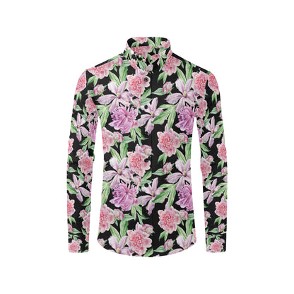 Peony Pattern Print Design PE08 Men's Long Sleeve Shirt
