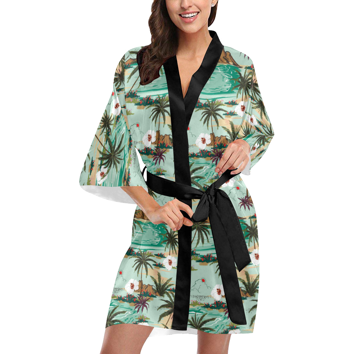 Pacific island Pattern Print Design A03 Women's Short Kimono