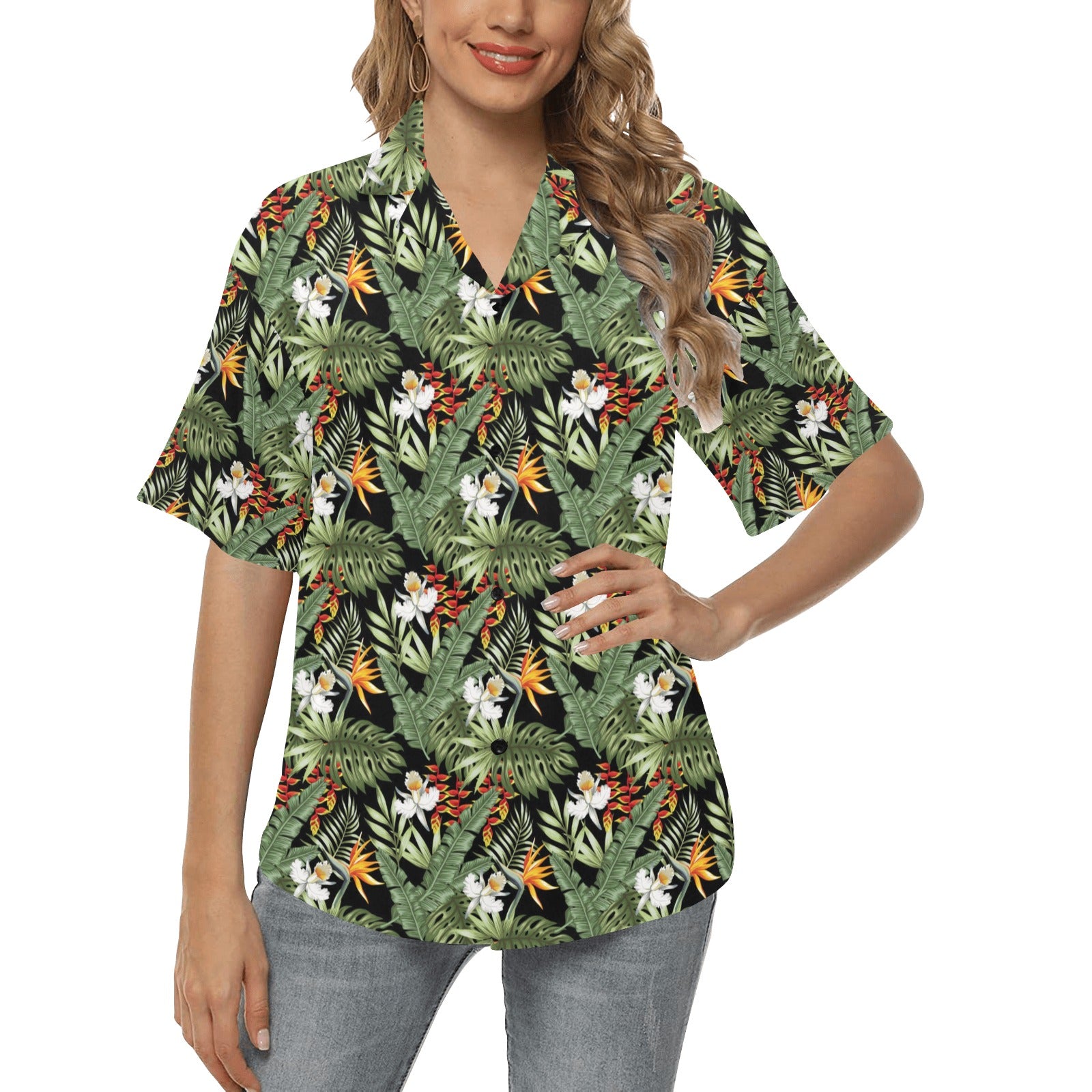 Bird Of Paradise Pattern Print Design 02 Women's Hawaiian Shirt