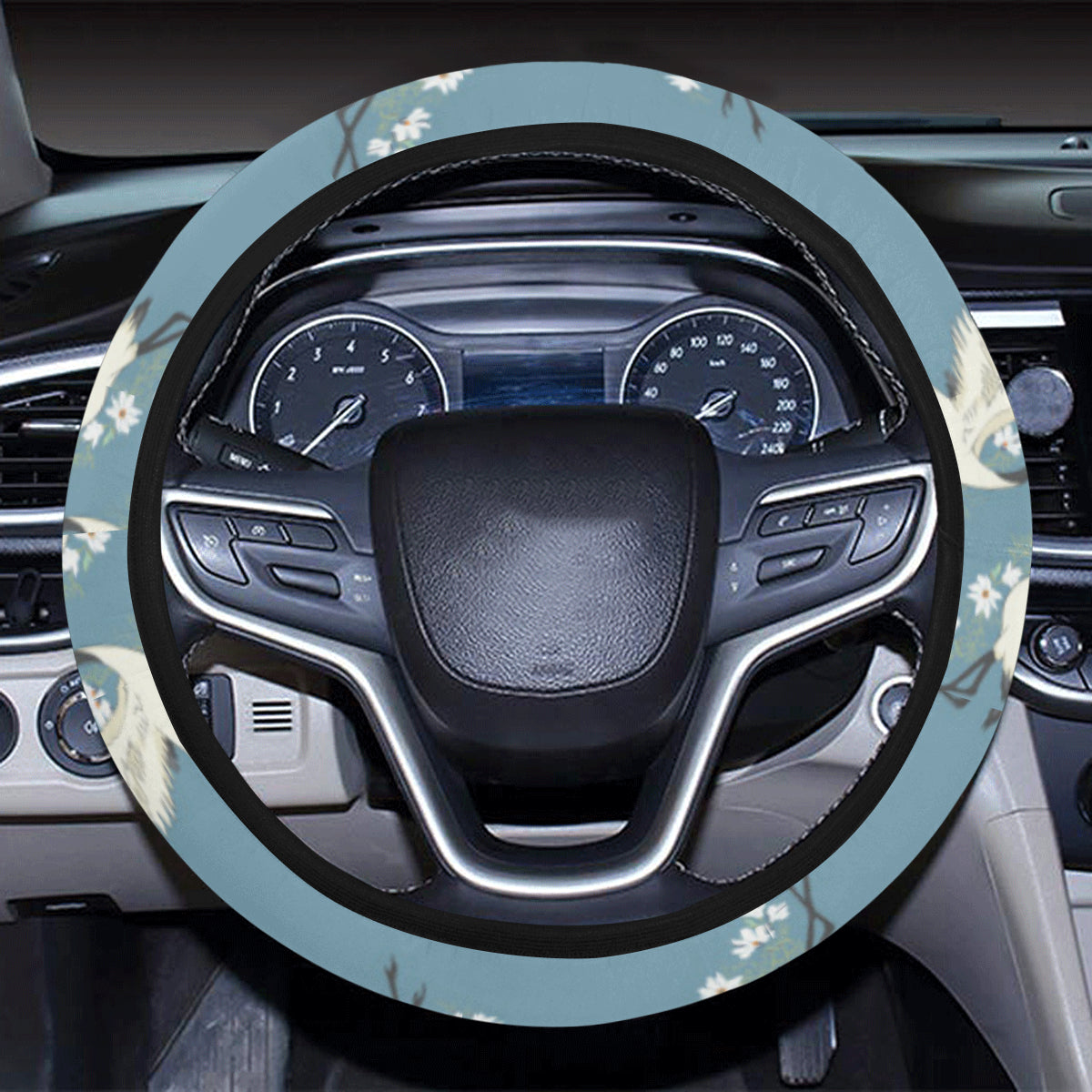 Crane Pattern Print Design 05 Steering Wheel Cover with Elastic Edge