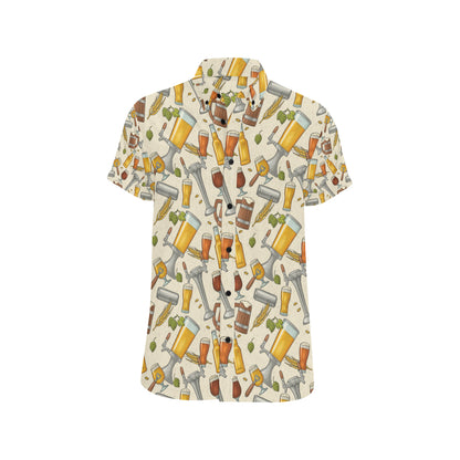 Beer Pattern Print Design 05 Men's Short Sleeve Button Up Shirt