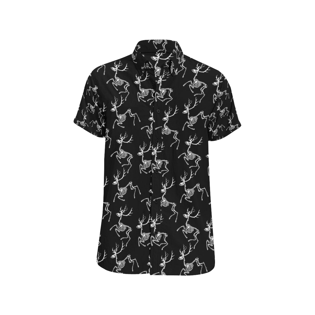 Deer Skeleton Print Pattern Men's Short Sleeve Button Up Shirt