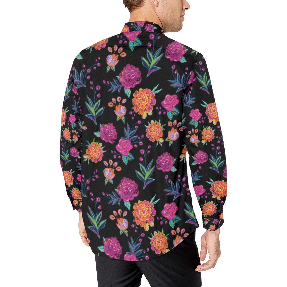 Marigold Pattern Print Design MR02 Men's Long Sleeve Shirt