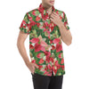 Poinsettia Pattern Print Design POT03 Men's Short Sleeve Button Up Shirt