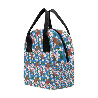 Sea Turtle Pink Hibiscus Hawaiian Print Insulated Lunch Bag