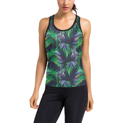 Palm Leaves Pattern Print Design PL04 Women's Racerback Tank Top