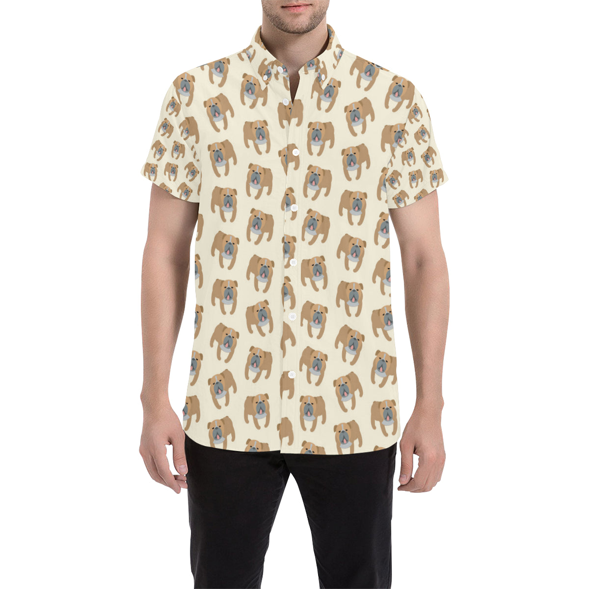 Bulldogs Pattern Print Design 01 Men's Short Sleeve Button Up Shirt