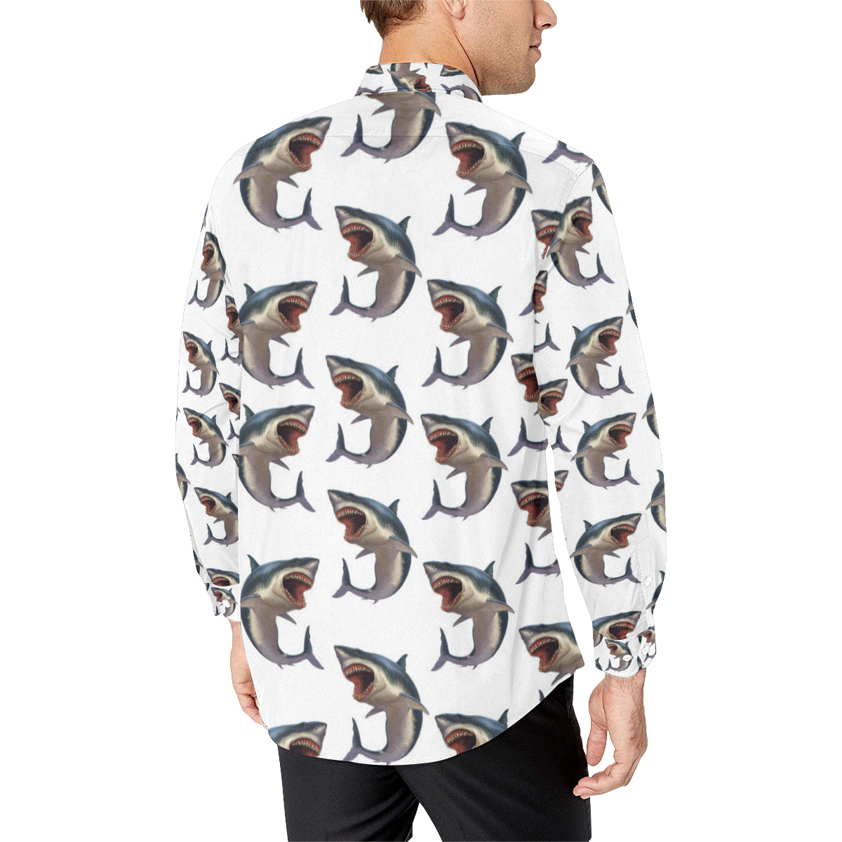 Great White Shark Pattern Print Design 03 Men's Long Sleeve Shirt