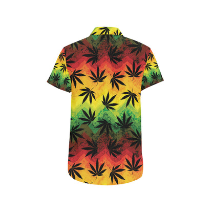 Rasta Pattern Print Design A02 Men's Short Sleeve Button Up Shirt