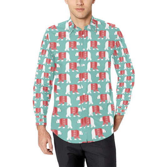 Polar Bear Pattern Print Design A04 Men's Long Sleeve Shirt