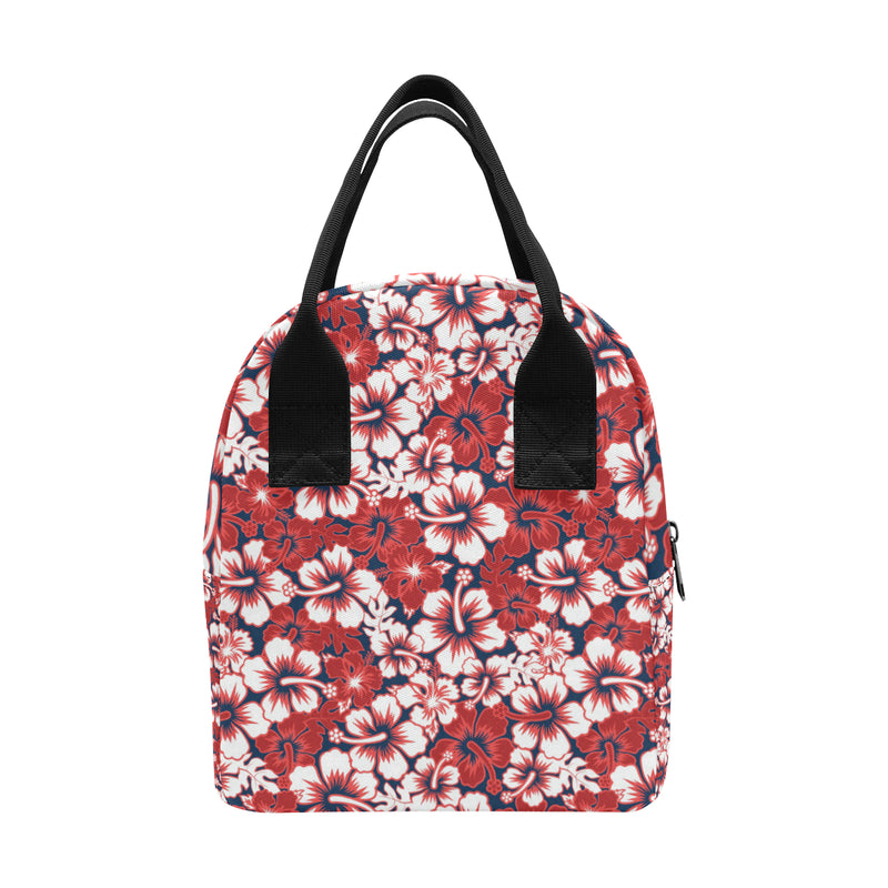 Red Hibiscus Pattern Print Design HB01 Insulated Lunch Bag