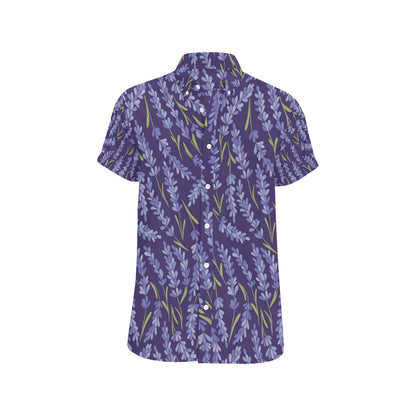 Lavender Pattern Print Design 03 Men's Short Sleeve Button Up Shirt