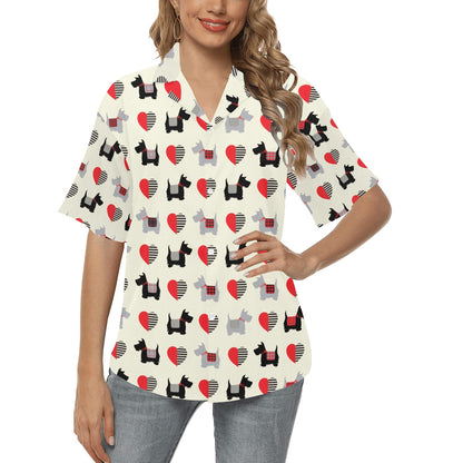 Scottish Terriers Print Design LKS3010 Women's Hawaiian Shirt