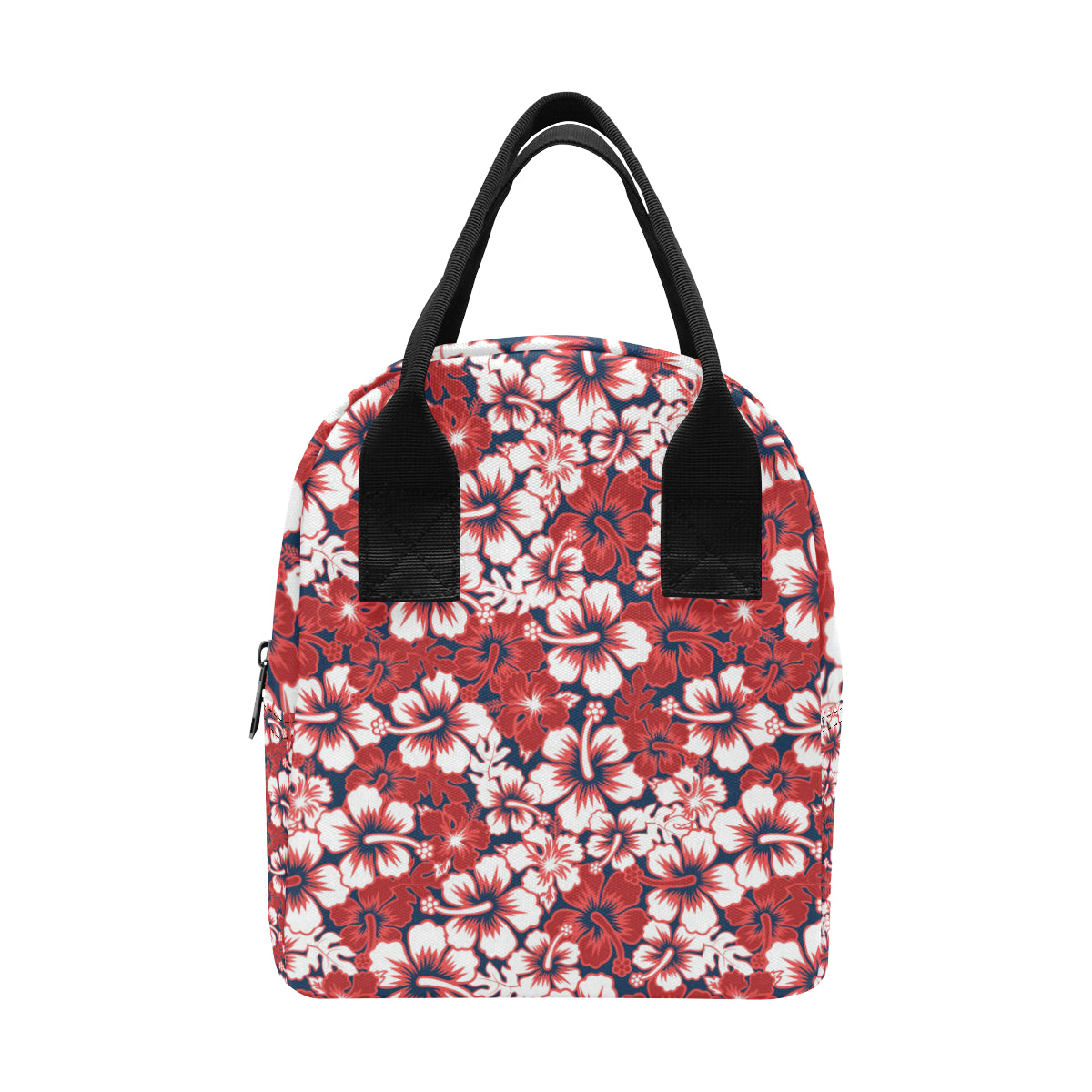 Red Hibiscus Pattern Print Design HB01 Insulated Lunch Bag