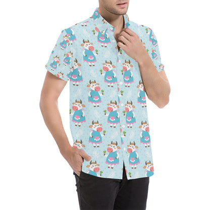 Cattle Happy Pattern Print Design 03 Men's Short Sleeve Button Up Shirt
