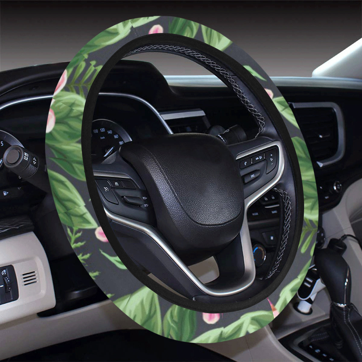 Summer Floral Pattern Print Design SF010 Steering Wheel Cover with Elastic Edge