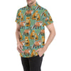 Fox Autumn leaves Themed Men's Short Sleeve Button Up Shirt