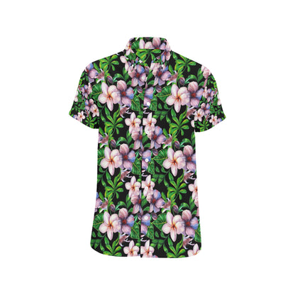 Plumeria Pattern Print Design PM01 Men's Short Sleeve Button Up Shirt