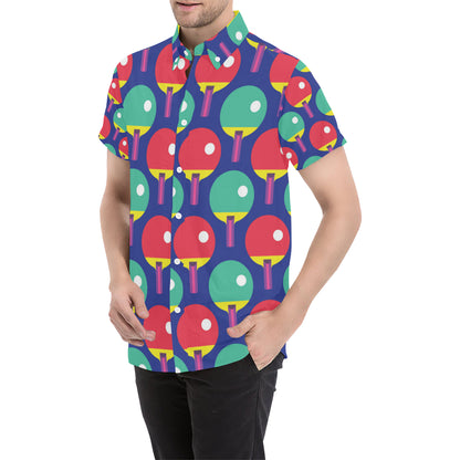 Ping Pong Pattern Print Design A03 Men's Short Sleeve Button Up Shirt